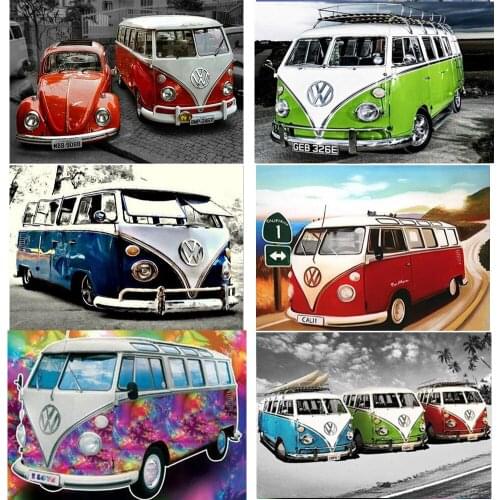 NEW 5D DIY Diamond Painting Ancient Bus Full Square Diamond Embroidery Car Diamond Mosaic Color Autos Home Decoration