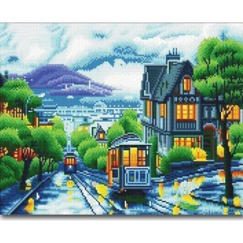 5D DIY Full Round Diamond Painting Landscape Wall Decor Diamond Embroidery Sale Night Light City Diamond Mosaic