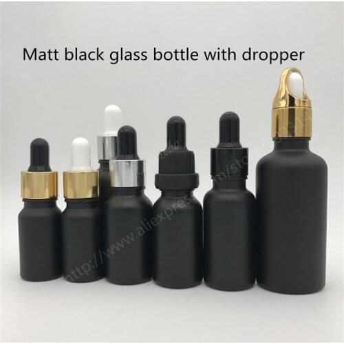 Free Shipping 10ml 15ml 20ml 30ML Black Glass Bottle With Dropper Matt Black Glass Dropper Bottle Essential Oil Bottle