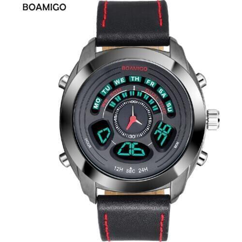 BOAMIGO Men Watch Sports Fashion Watch Waterproof Quartz Men Watch Mini Dial LED Digital Chronograph Multi Time Zone Relogio
