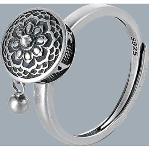 Buddhist Ring for Women Silver Color Tibetan Prayer Wheel Ring OM Mantra 7 Chakras Ring Good Luck Women Jewelry Gift