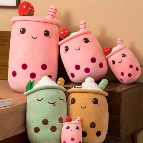 Real-life Boba Tea Cup Plush Toy Stuffed Food Bubble Strawberry Milk Tea Soft Doll Milk Tea Cup Kids Toy Birthday Gift
