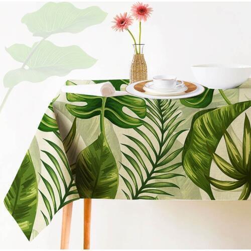 Tropical Plants Decorative Tablecloth Indian Style Green Color Dining Table Cover Table Cloth For Kitchen Home Decor Rectangular