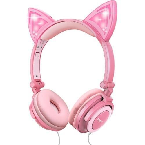 Esonstyle Kids Headphones Over Ear with LED Glowing Cat Ears Safe Wired Headsets 85dB Volume Limited Headphones For Kids Gift