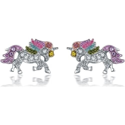FDLK Unique Charming Jewelry CZ Crystal Unicorn Earrings for Women Girls Cute Animal Small Earrings Wedding Gift