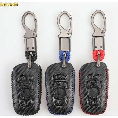 Jingyuqin 2Button Leather Carbon Remote Key Case Cover For Ford Fusion Mondeo Mustang F-150 Explorer Edge 2015 2016 2017 2018