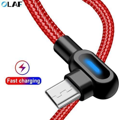 OLAF 90 Degree 1M 2M Fast Charging Micro USB Type C Cable For Samsung S8 S9 S10 Xiaomi Huawei LG Android Microusb USB-C Cables