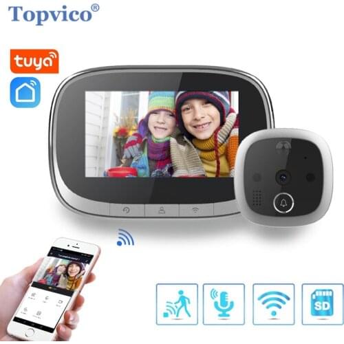 Topvico Tuya Peephole Video Doorbell Wifi Door Viewer Camera Intercom 4.3" Monitor Motion Detection Video-eye Wireless Ring