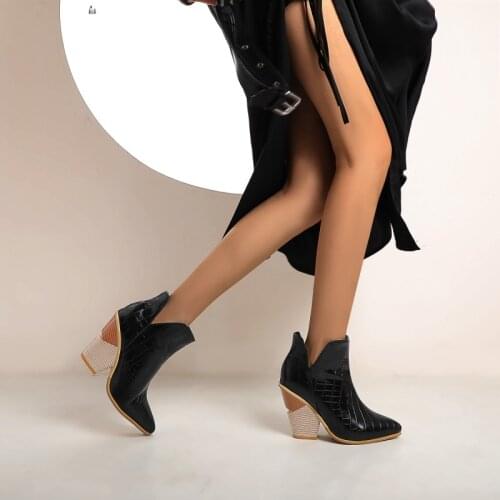 Western cowboy boots high heel colorful knight boots women short boots 2020 autumn and winter pointed toe plaid nude boots