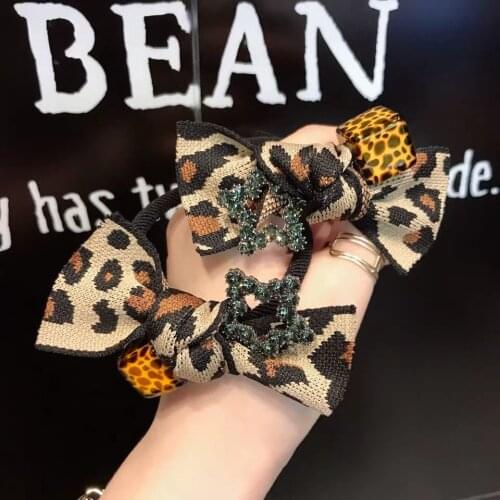 New Brown Leopard Rhinestone Star Hair Ties Ropes Plaid Bowknot Scrunchies Elastic Hair Bands Fluffy Bunny Ears Hair Accessories