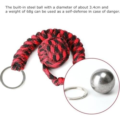 Hot Self-defense Lanyard Outdoor Security Protection Key Ring Round Men Women Self-defense Woven Steel Ball Carry Light 24cm