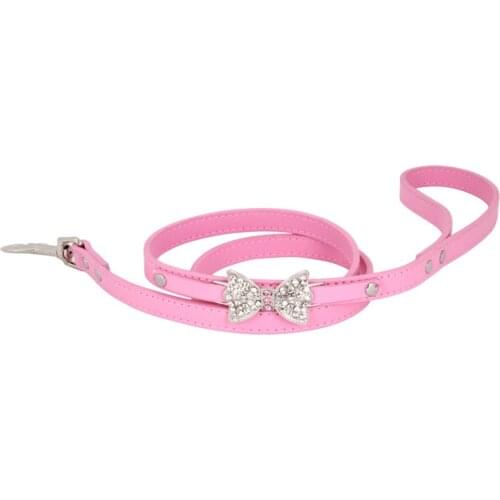 Fashion Diamante Pu Leather Dog Leash Bling Rhinestones Pet Walking Leads Small Pet Puppy Dog Supplies Blue Pink