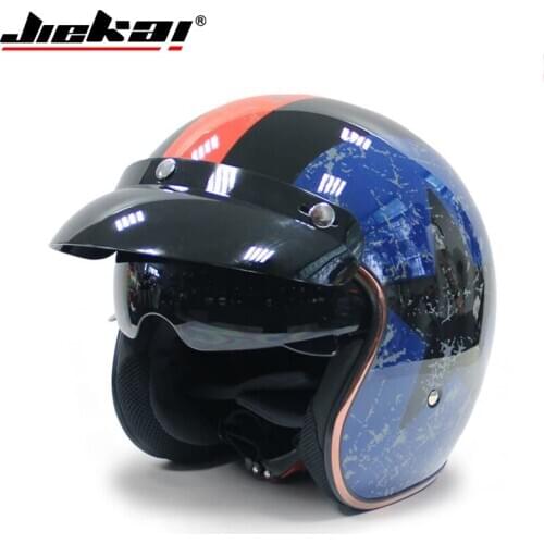 Jiekai Motorcycle Helmet 3/4 Open Face Vintage Casco Moto Jet Scooter Bike Helmet Retro DOT approved Casque Motociclismo