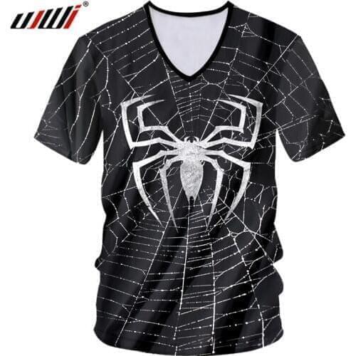 UJWI Personality Big Size 5XL Mens V Neck Tshirt 3D Animal New Man Tee Shirt Printed Spider Web Clothing Free Shipping