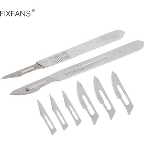 FIXFANS Metal Scalpel Knife Kit, Stainless Steel Thick Handle + 20pcs #11 #23 Knife Blade DIY Cutting PCB Repair Tools