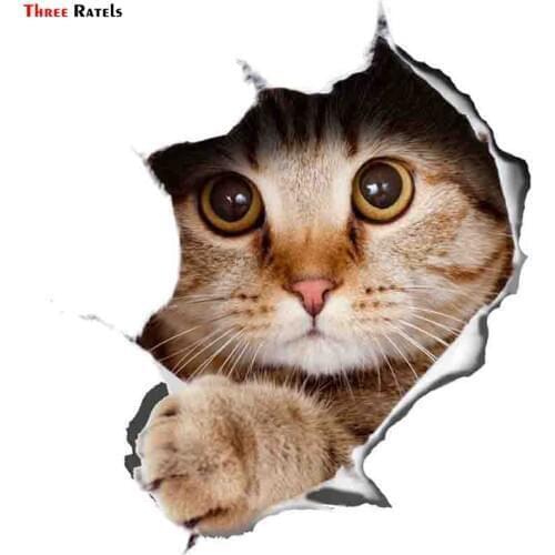 Three Ratels FTC-1038 Global Decals 3d Cat Stickers Peeking Cat Sticker PVC Skateboard Luggage Motorcycle Guitar Kid Vsco Sticke