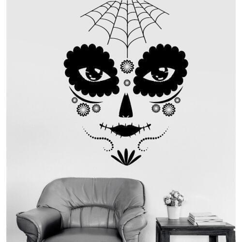 New Arrival Vinyl Wall Decal Day of the Dead Gothic Girl Mask Stickers Mural Removable Wall Sticker Home Decor Living Room ZB453