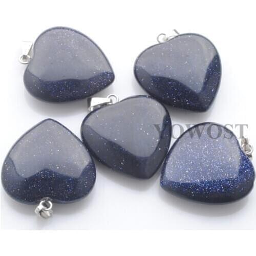 Wholesale fashion hot sale natural heart stone Blue Sand pendant charms for jewelry accessories making 10pcs/lot 25x25mm IN3837