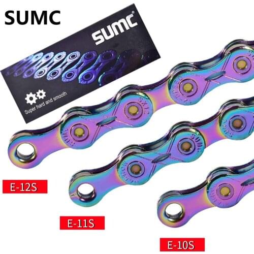 SUMC Speed 9 10 11 12 Bike Chain Semi-Hollow Magic Buckle for MTB Road Bicycle Rainbow 116 Links with Box