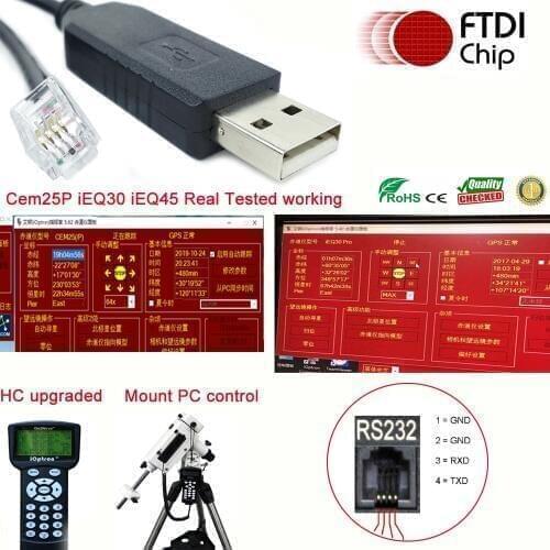 Ftdi chip usb rs232 serial to rj9 rj10 4p4c for ioptron iEQ45 cem25p ieq30 pro upgrade cable PC control cable