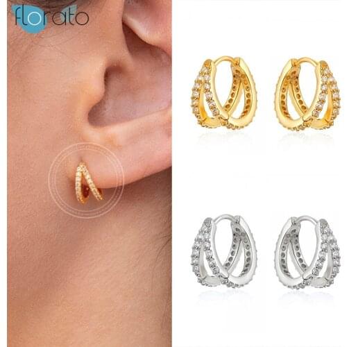 925 Silver Ear Buckle Double Layer Hoop Earrings for Women Minimalist Crystal CZ Earrings Trendy Fashion Daily Jewelry Gift