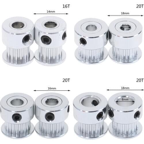2pcs New Alloy GT2 Timing Pulley 16 20 Tooth Wheel Bore 5mm 8mm Aluminum Gear Teeth Width 6mm Parts For Reprap 3D Printers Part