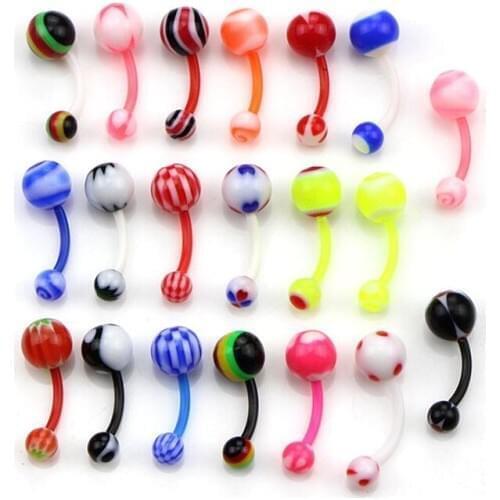 20Pcs Colorful Mix Color Silicone Belly Piercing Navel Flexible Bar Navel Piercing Piercing Nombril Stud Earring