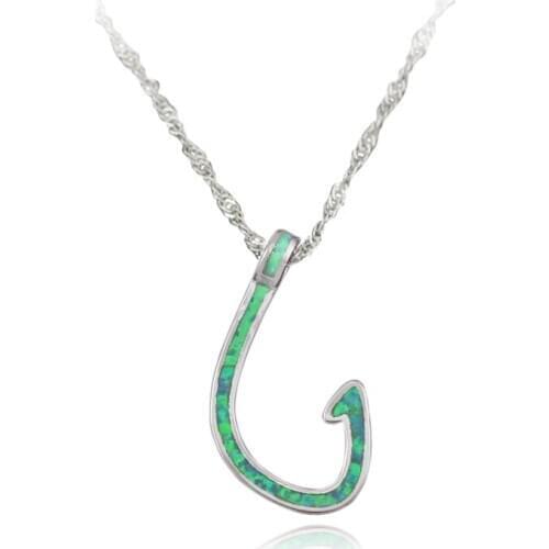 Blue Green White Pink Brown Fire Opal Silver Plated Pendant Fish Hook