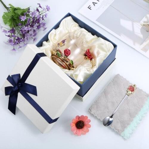 Glass Mug Coffee Cup Milk Lemon Juice Cup Drinkware Lead-Free Drink Mug with Spoon&Cleaning Cloth&Gift Box for Women Mum