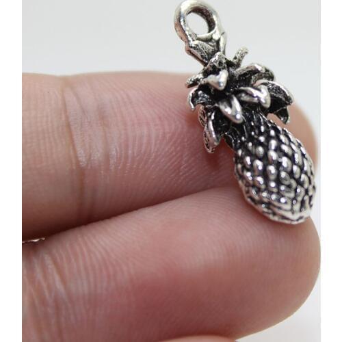 Yamily 15pcs/ Fruit Charm Antique silver tone 3D Pineapple charms pendant for diy jewelry making