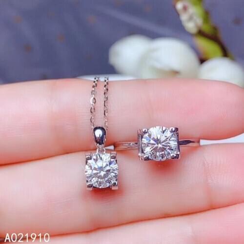 KJJEAXCMY boutique jewelry 18K gold inlaid Mosang Diamond Pendant Ring Earring Suit Support detection exquisite