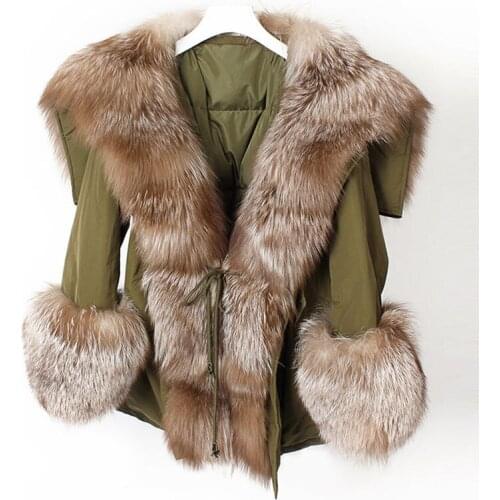 2020 Real Fur Coat White Duck Down Jacket Women Big Natural Fox Fur Collar Long Parka Streetwear Korea Fashion Winter Jacket