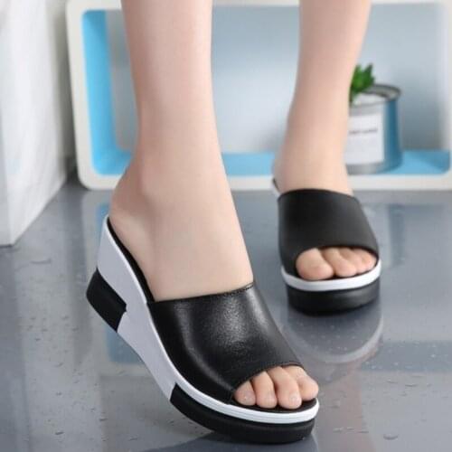 Women Summer Wedge Slipper Fish Mouth Thick Bottom Wedges Slippers Casual High Heels Slippers Ladies Slanted Heel Sandals