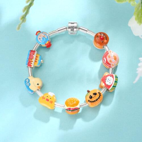 925 Sterling Silver Charms Jewerly Making Snack Shop Watermelon Raccoon Little Yellow Duck Cake Handmade Enamel for Bracelet DIY