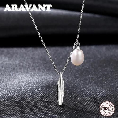 925 Sterling Silver Leaf With Pearl Gold Chain Necklaces Pendants Women Luxury Sterling Silver Necklace Jewelry