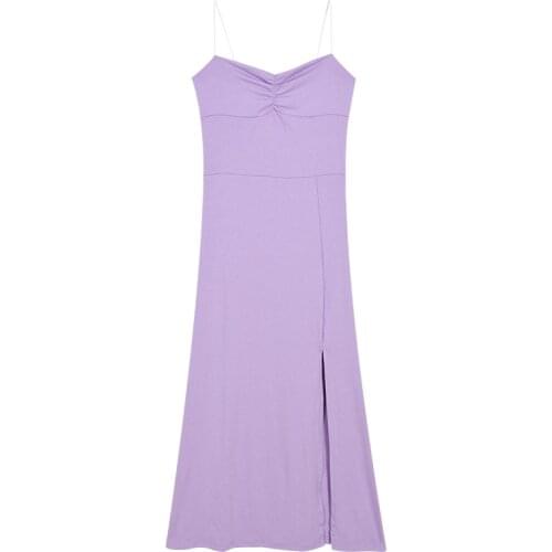 C2997 2021 Spring summer new women fashion temperament sexy pure color show thin split dress cheap wholesale