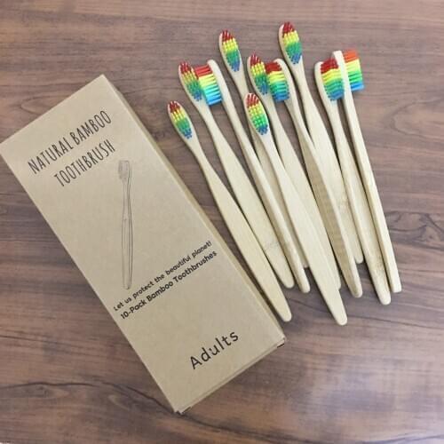 10 Pcs/set Bamboo Toothbrush Eco-Friendly Wood rainbow Toothbrushes travel pack Soft Bristle Biodegradable Vegan Oral Care Adult