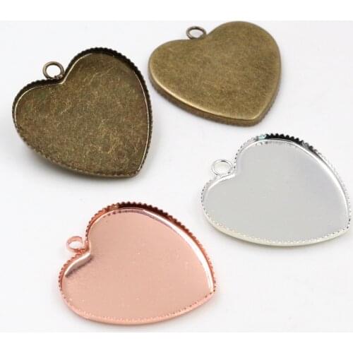 10pcs/Lot Fit 25mm Heart Cabochons Silver Plated Bronze Rose Gold Color Heart Cabochon Settings Cabochon Bases Cameo Base Tray
