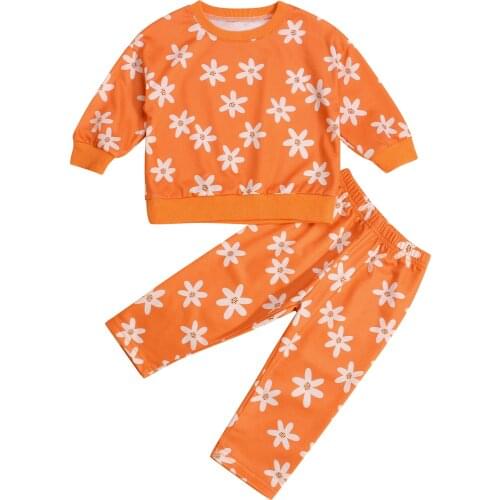 2021 1-6Y Toddler Baby Girl Clothing Set Sweet Floral Print Long Sleeve O Neck Sweatshirt+Long Pants Spring Fall Tracksuit 2pcs