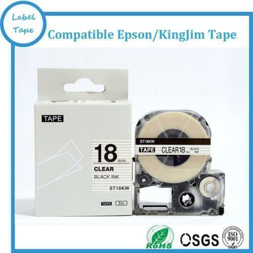3 PK 18mm compatible label tape ST18KW black on clear compatible labelworks/tepra printer
