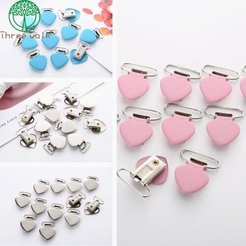 5pcs Metal Peach Heart Suspender Braces Clips Holder Plastic Teeth Metal Pacifier Clips