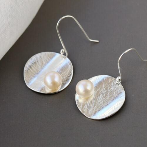 Authentic 925 Sterling Silver Fashion Women Natural Freshwater Pearl Circular Long Earrings Wedding Party Fine Jewelry Gift