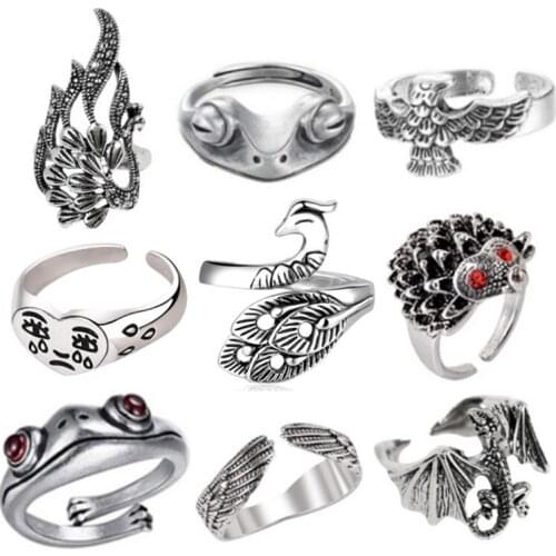Free Shipping Black Silver Color Metal Punk Open Adjustable Design Animal Exaggerated Finger Ring For Women Men Party Jewelry