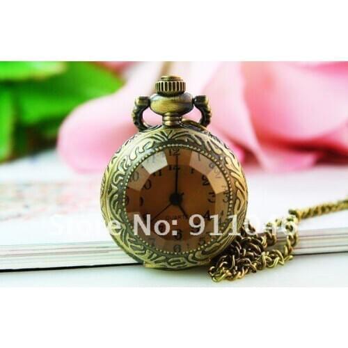 Free shipping New Antique tea colour crystal Necklace Vintage Pocket Watch wholesale 50pcs/lot