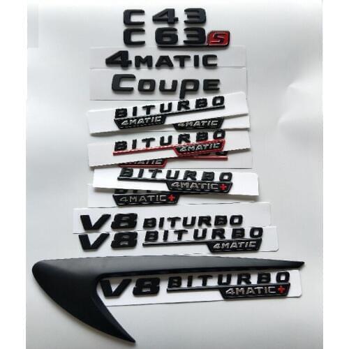 Black Letters C43 C63 C63s V8 BITURBO 4MATIC+ Fender Trunk Tailgate Emblem Emblems Badges for Mercedes Benz AMG W204 W205 Coupe