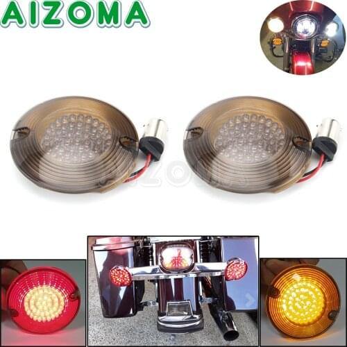 For Harley Softail Road King Electra Glide FLTR FLHT Red/Amber 1156 LED Motorcycle Turn Signal Light Bulbs w/Smoke Lens Cover