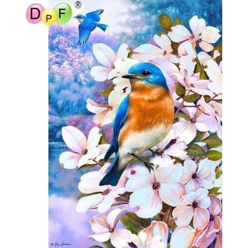 DPF 5D full Round Diamond Painting white flowers blue birds Magic Cube Cross Stitch crafts Diamond Embroidery Mosaic Home Decor