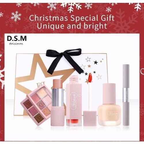 DSM Five Pcs Set Goddess Christmas New year Gift Box Lip Gloss Pallet Eyeshadow BB Foundation Mascara Concealing Stick