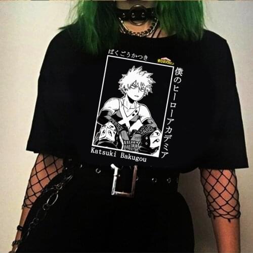 Womens Harajuku T Shirt Fashion Anime My Boku No Hero Academia Katsuki Bakugou O-neck T-shirt Casual Oversized Funny TShirt