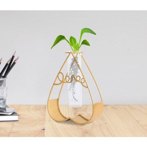 Geometric Iron Line Flowers Vase Nordic Wrought Iron Vase Desktop Glass Planter Table Flower Pot Metal Plant Holder Home Decor